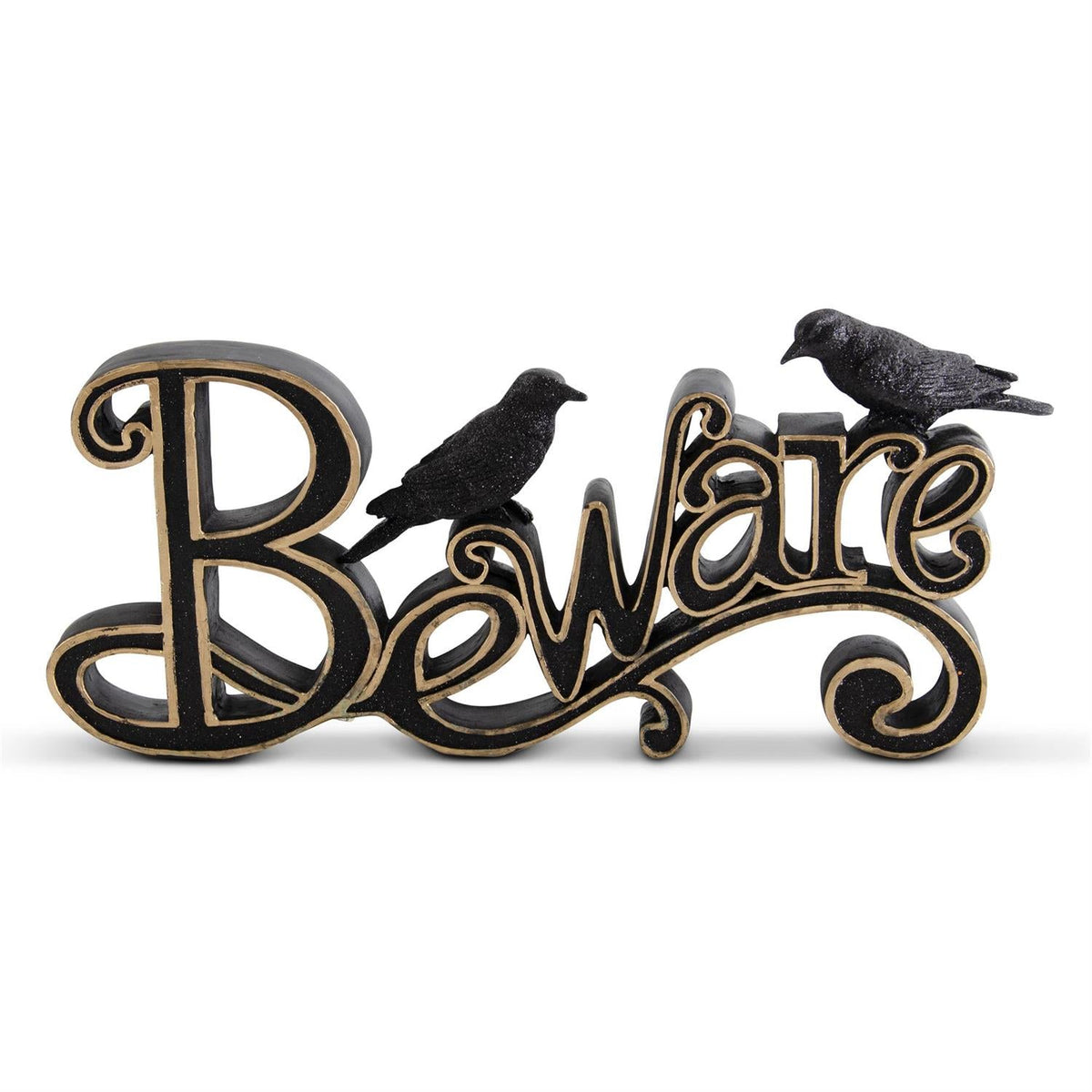 Design Shop 13.5 Inch Black & Gold Resin Beware Cutout W/2 Glittered Crows