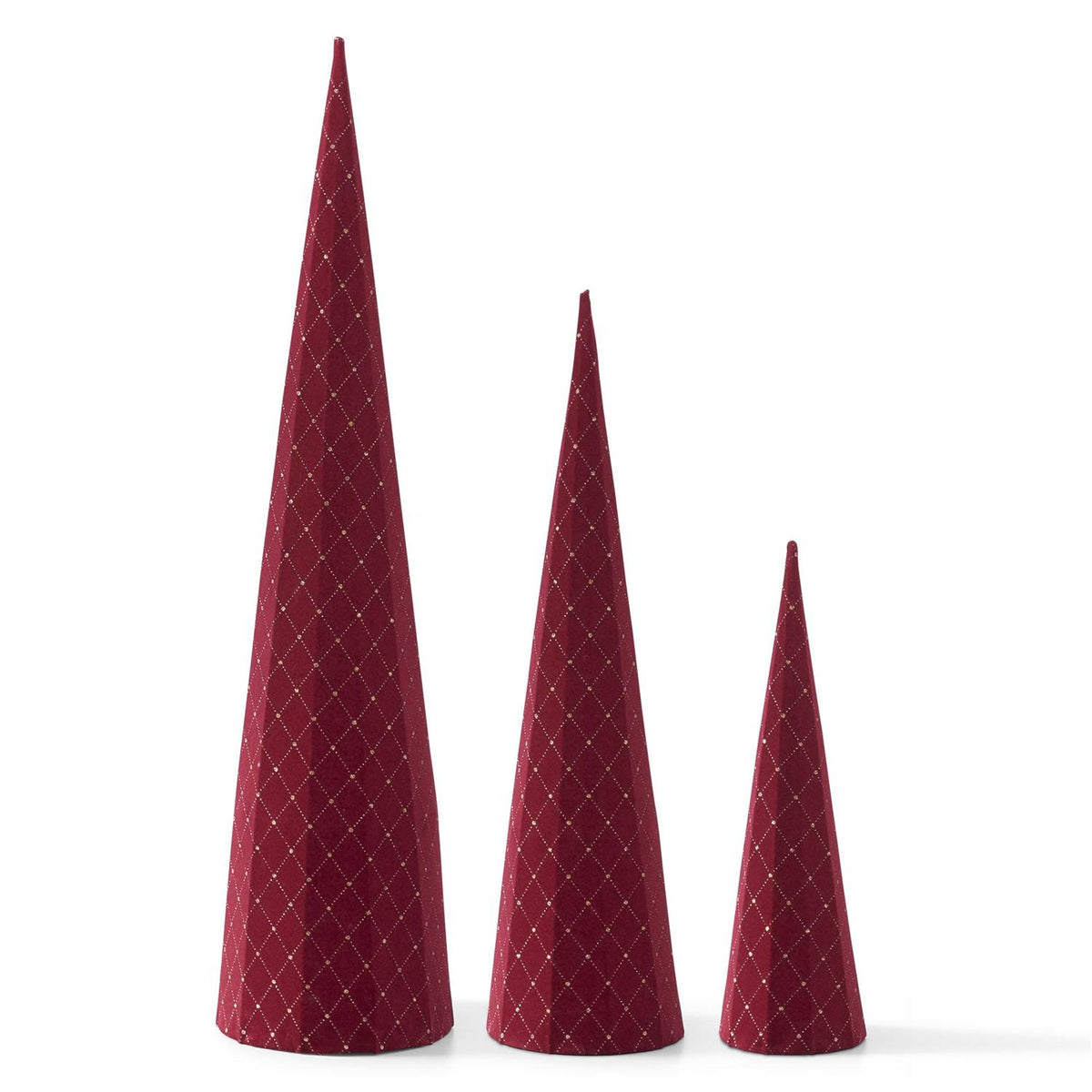 Design Shop Set of 3 Burgundy Velvet Cone Trees w/Gold Glitter