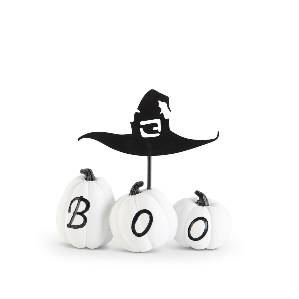Shell Design Shop 4 Inch White Resin Boo Pumpkins w/ Metal Witch Hat