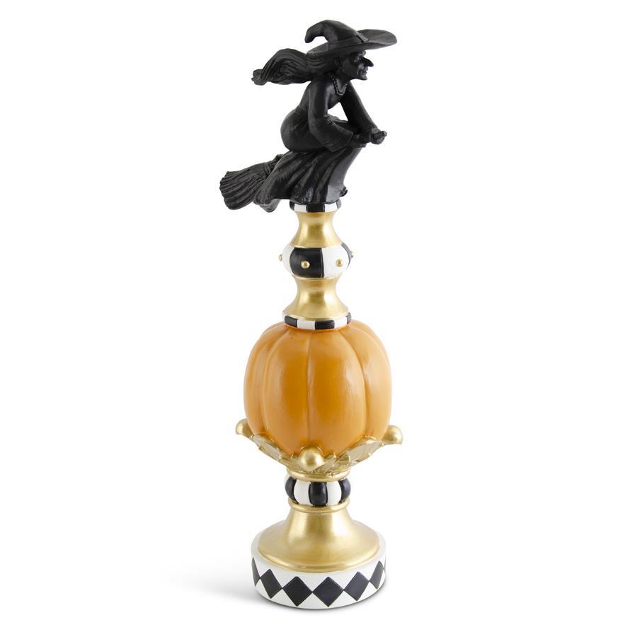 Design Shop 17.75 Inch Resin Black White Orange & Gold Finial W/Witch Top