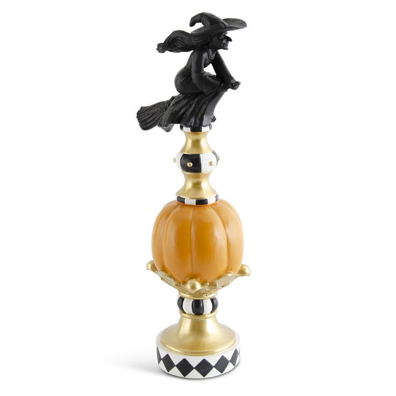 Design Shop 17.75 Inch Resin Black White Orange & Gold Finial W/Witch Top