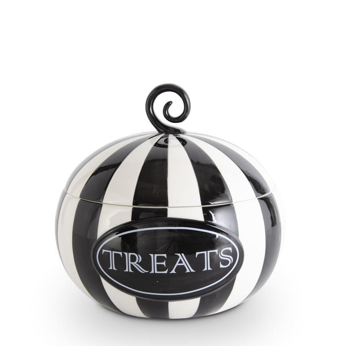 Shell Design Shop 9.25 Inch Black & White Striped Pumpkin Shape Treat Lidded Container
