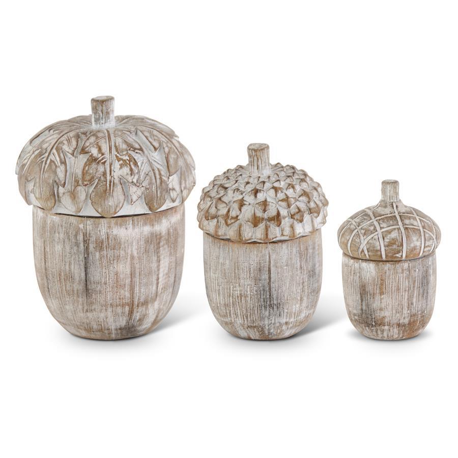 Design Shop Set of 3 Whitewashed Resin Acorn Lidded Containers