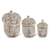 Design Shop Set of 3 Whitewashed Resin Acorn Lidded Containers