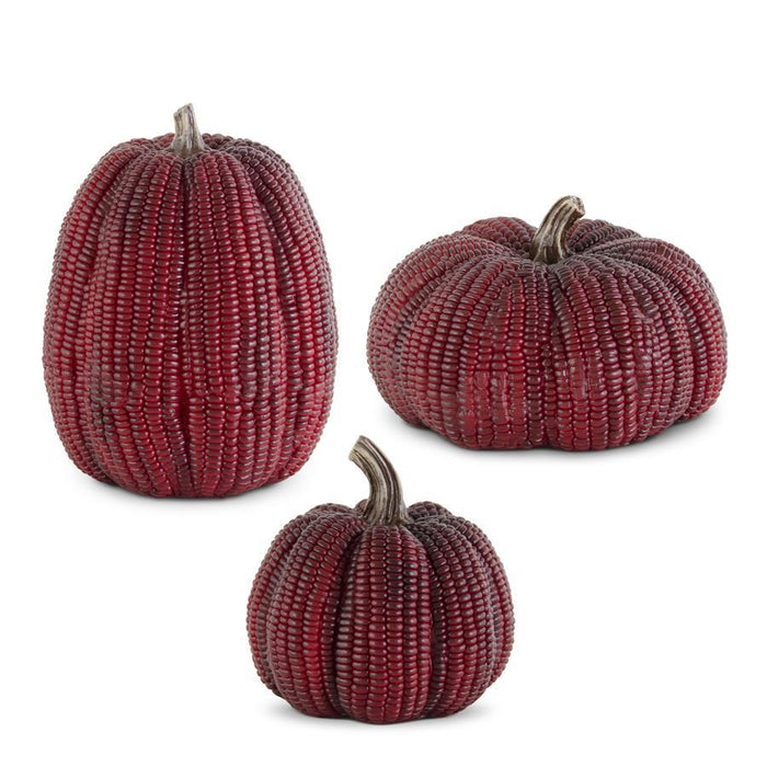 Design Shop Set of 3 Burgundy Resin Indian Corn Pumpkins