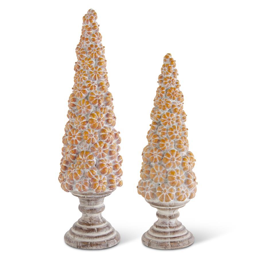 Shell Design Shop Set of 2 Resin Whitewashed Orange Pumpkin Topiaries