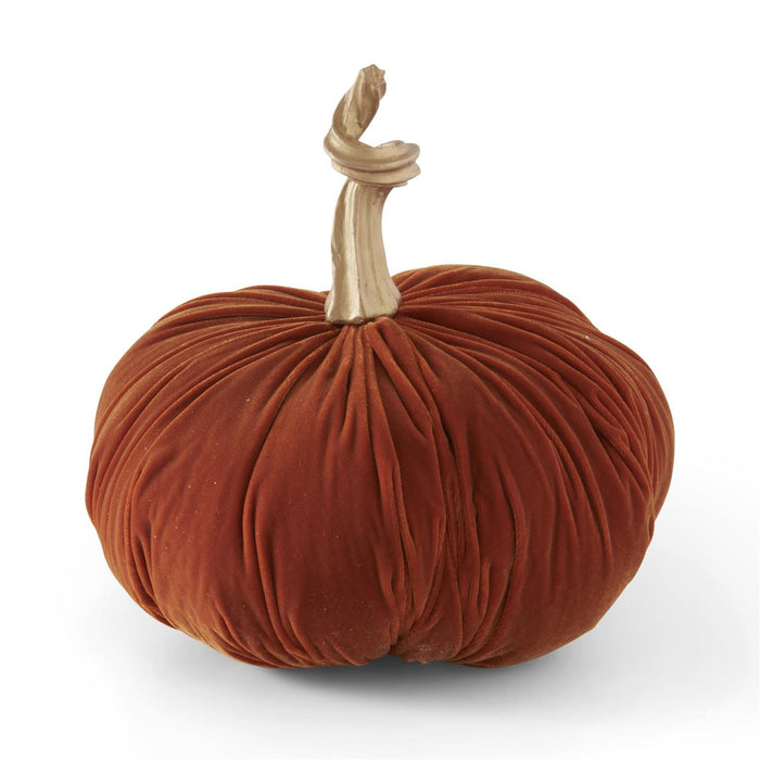Design Shop 10 Inch Orange Velvet Stuffed Pumpkin with Twisted Gold Stem