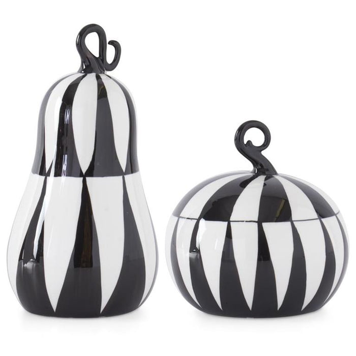 Design Shop Set of 2 Black & White Ceramic Modern Art Pumpkins