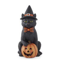 Design Shop 7.5 Inch Black Resin Cat W/Witch Hat & Led Jack O Lantern