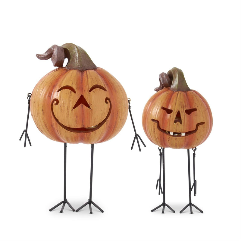 Shell Design Shop Assorted 8 Inch Led Jack O Lantern Men w/ Metal Legs & Arms. Set of 2.