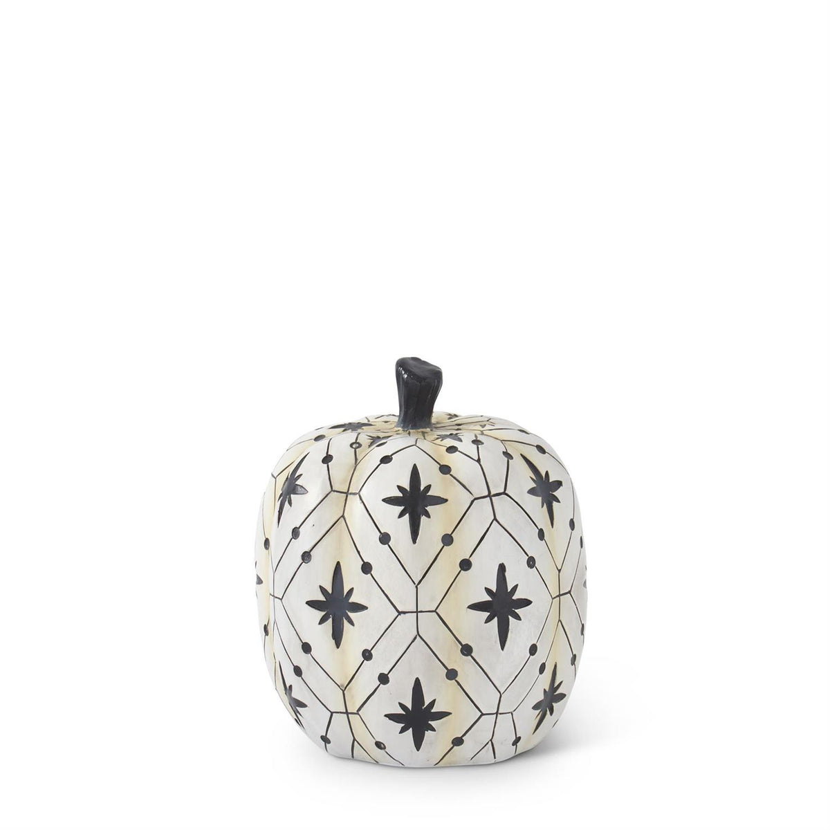 Decorative apple with black star patterns on a white background