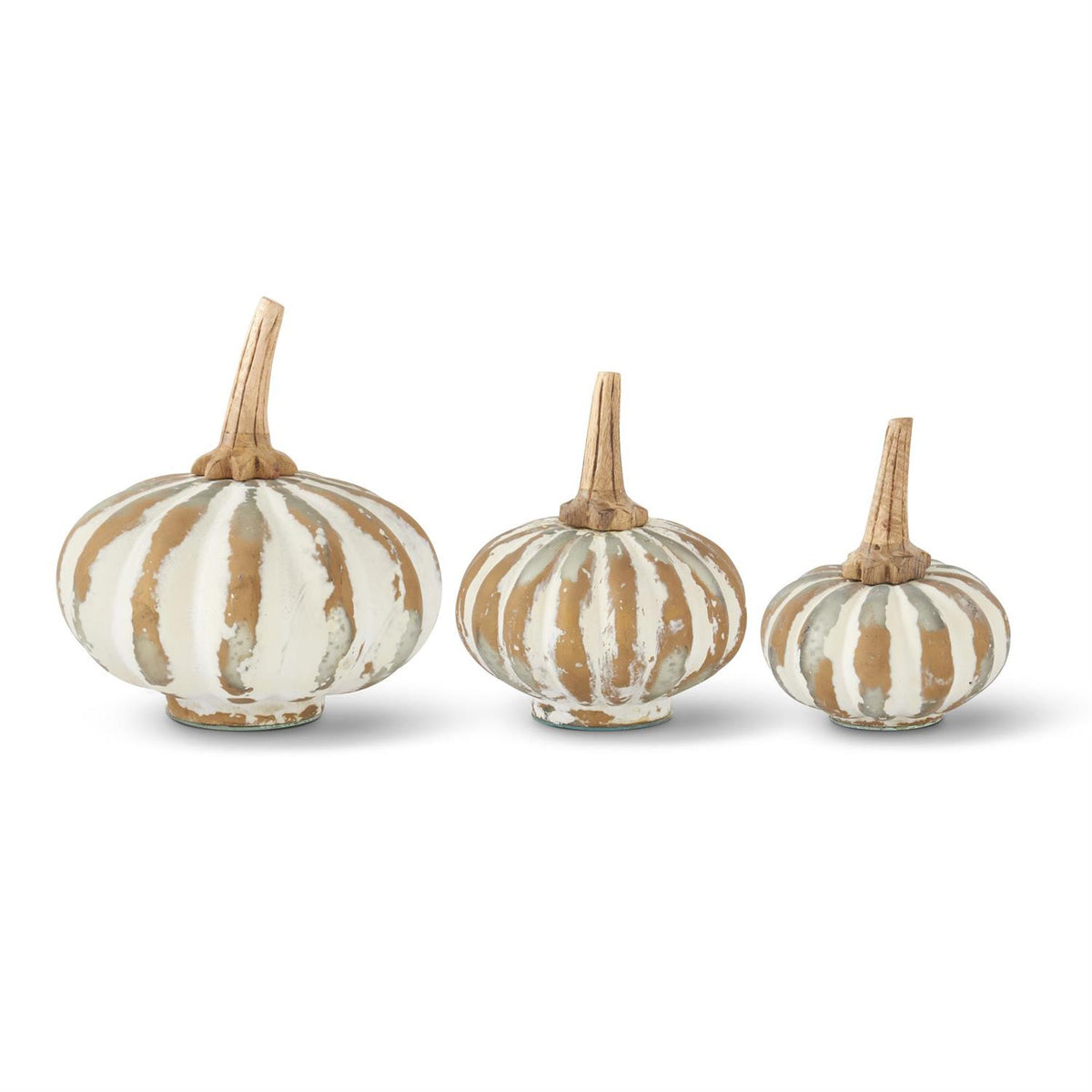 Design Shop Set of 3 White Washed Mercury Glass Pumpkins W/Wood Stem