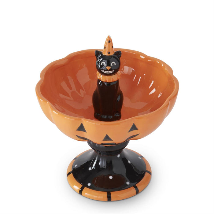 Design Shop 8.25 Inch Ceramic Jack O Lantern Bowl w/Black Cat