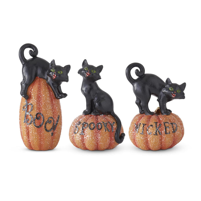 Design Shop Assorted 6.5 Inch Black Cats on Glittered Pumpkins (3 Styles)