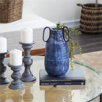 Design Shop  13 inch Blue Ceramic Vase w/ Handles