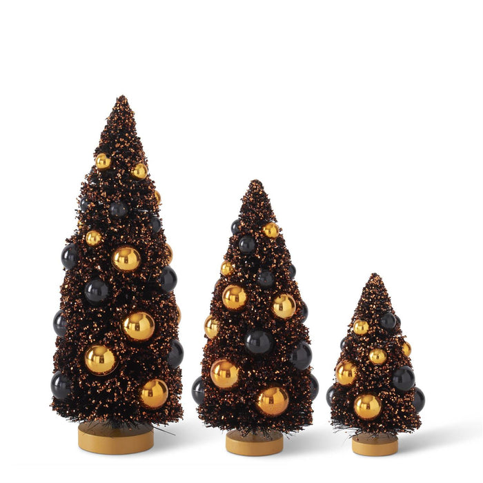 Design Shop Set of 3 Black & Orange Glitter Bottle Brush Tree