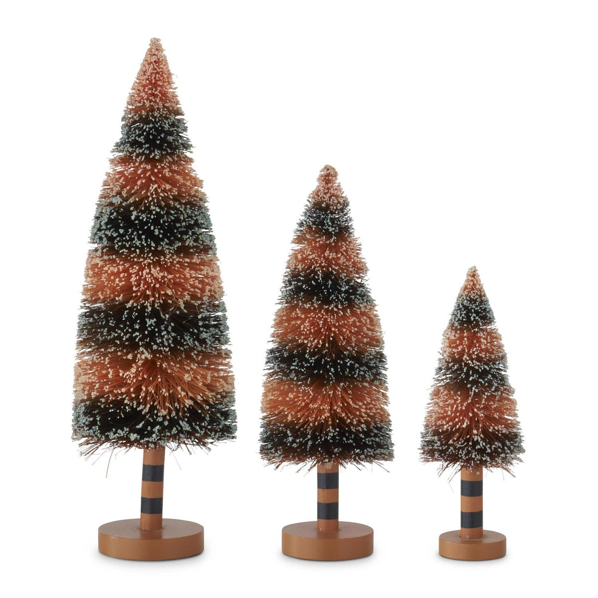 Design Shop Set of 3 Glittered Orange & Black Striped Bottle Brush Trees