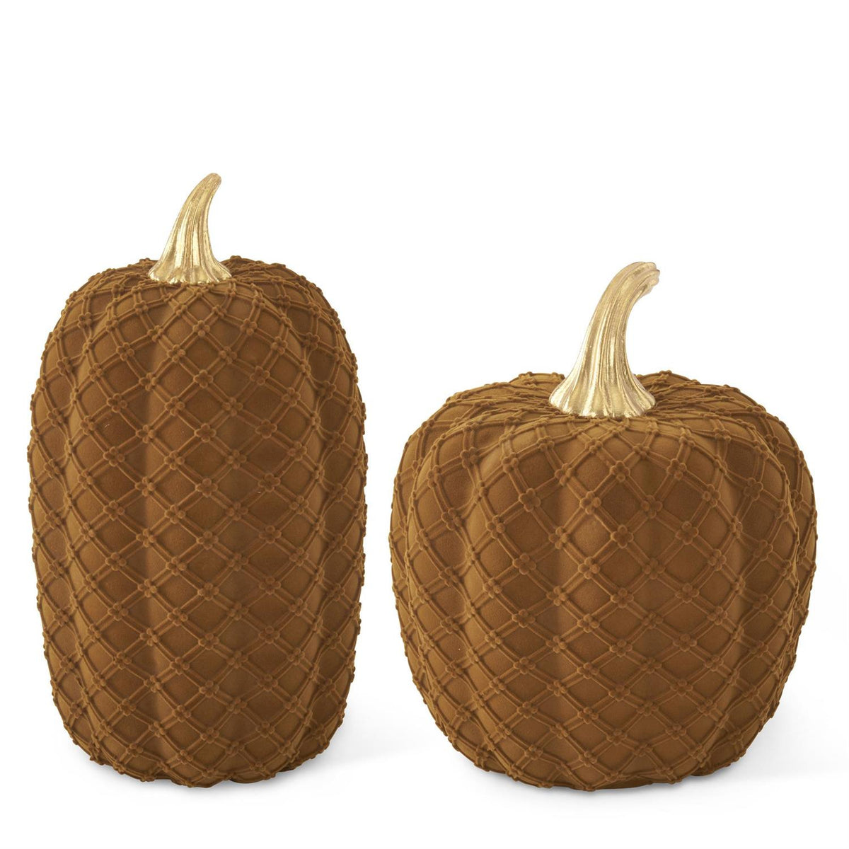 Design Shop Set of 2 Brown Velvet Flocked Pumpkins