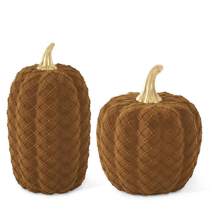 Design Shop Set of 2 Brown Velvet Flocked Pumpkins