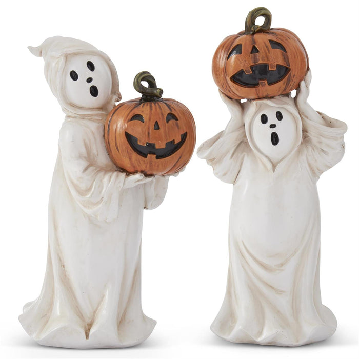 Design Shop Set of 2 Resin Ghost Holding Jack O Lanterns