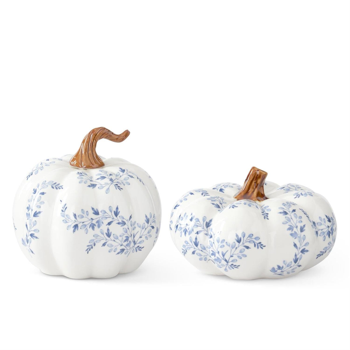 Design Shop White with Blue Floral Ceramic Pumpkin - 6.5"