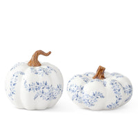 Design Shop White with Blue Floral Ceramic Pumpkin - 6.5"