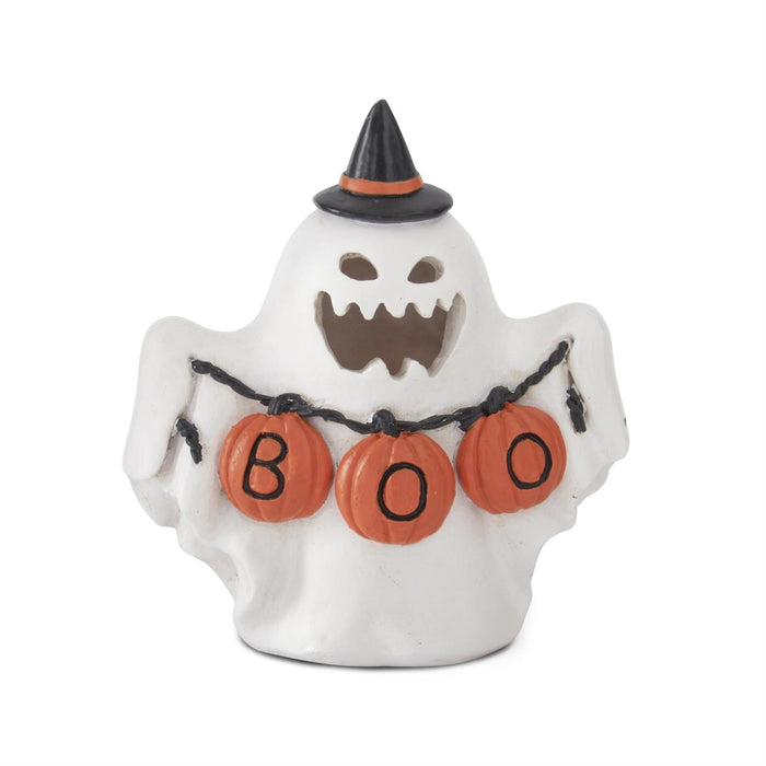 Design Shop 5.25 Inch Resin LED BOO Ghost W/witch Hat