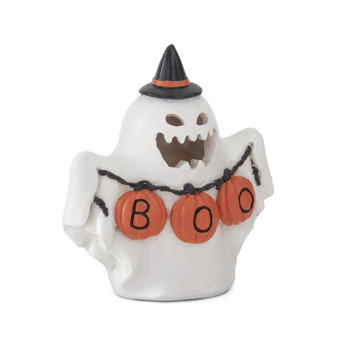 Design Shop 5.25 Inch Resin LED BOO Ghost W/witch Hat