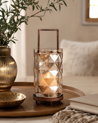 Design Shop Ellery Aged Copper Glass Hurricane Candle Holder 4.9"