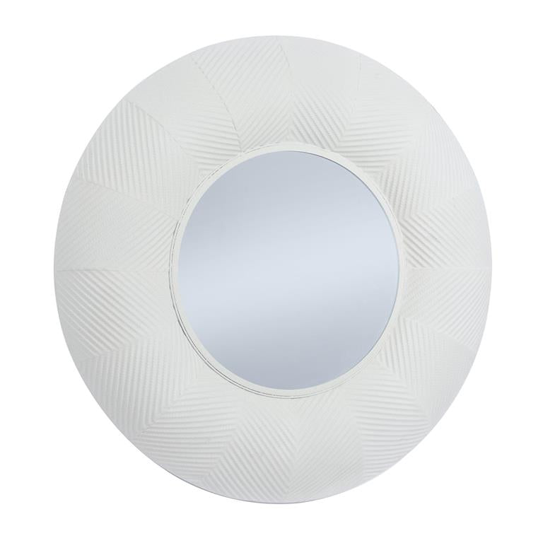 White Bohemian Style Metal Wall Mirror, 35" X 35"
