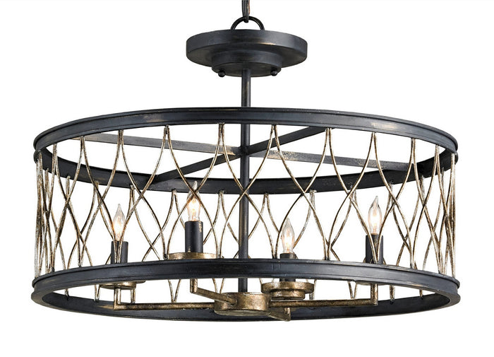 Currey and Company Four Light Pendant from the Crisscross collection in French Black/Pyrite Bronze finish