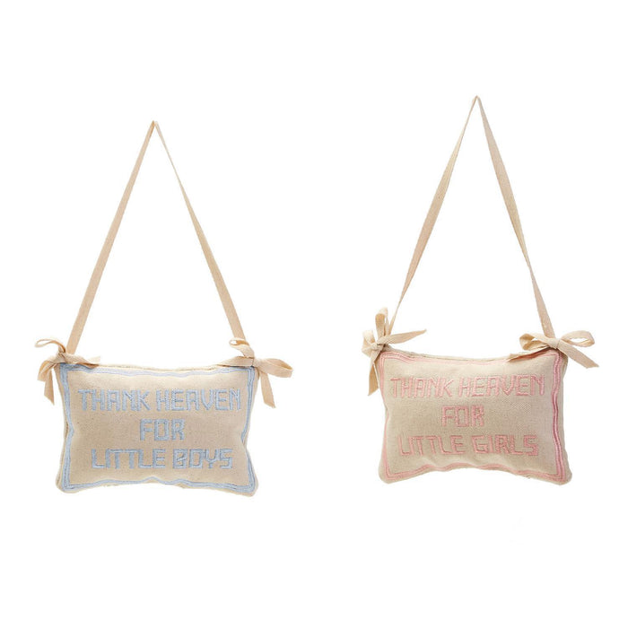 Design Shop Thank Heaven Embroidered Pillow Door Hanger Décor - Cotton Canvas/Velvet/Polyester Fill, Set of 2.