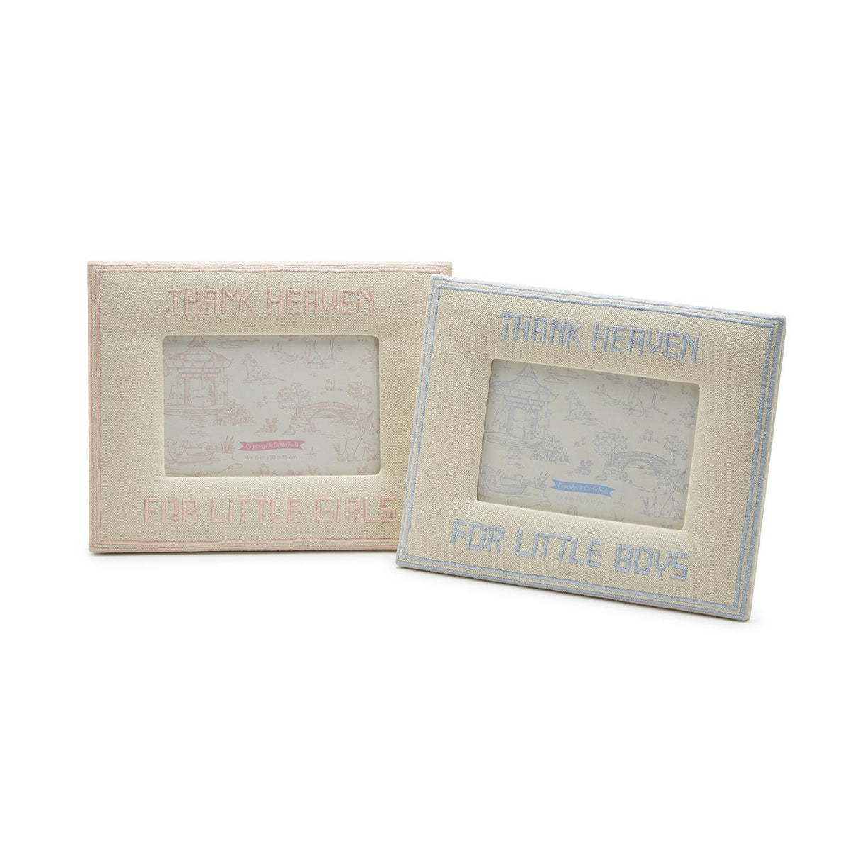 Design Shop Thank Heaven 4" x 6" Embroidered Photo Frame - Cotton/MDF/Glass, Set of 2.