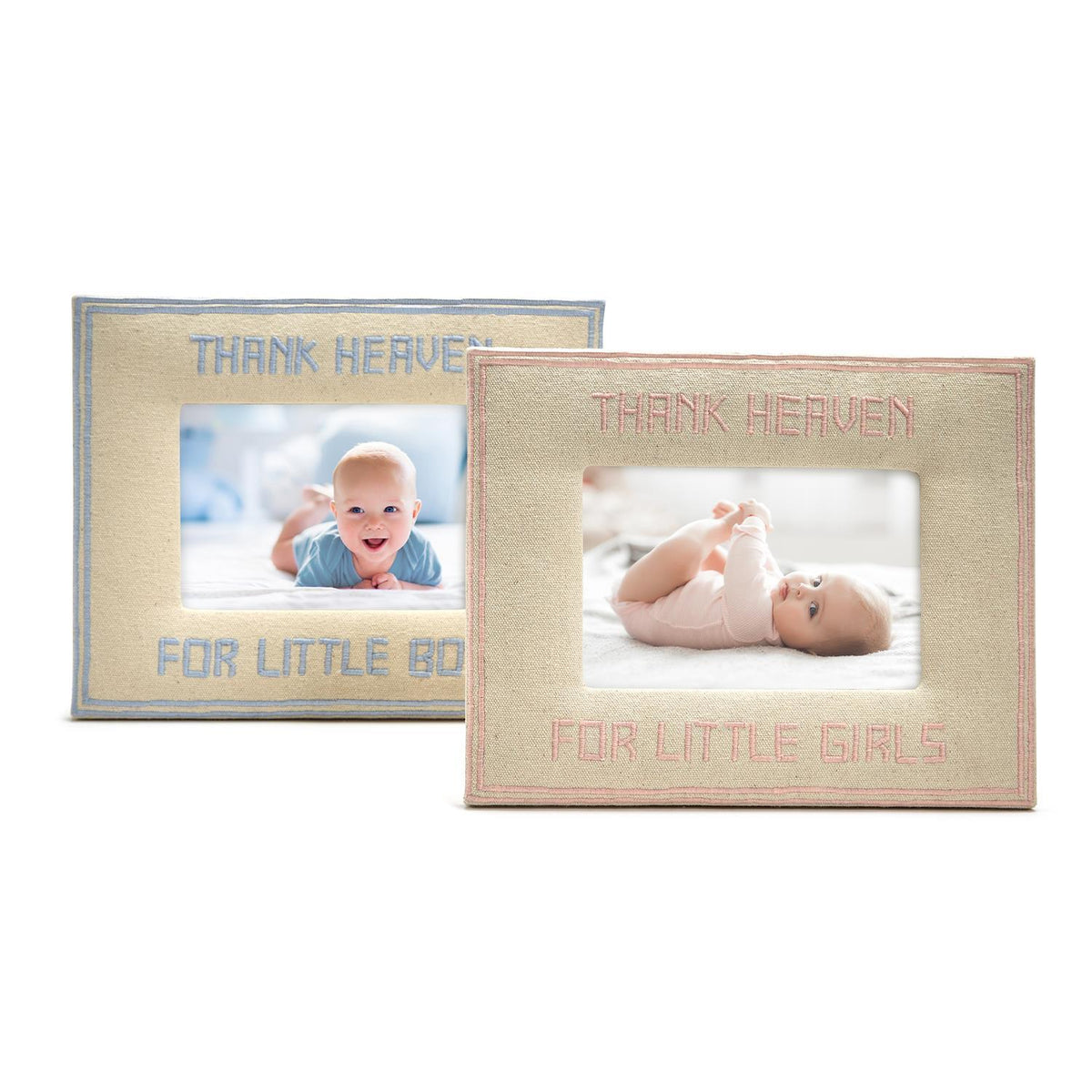 Design Shop Thank Heaven 4" x 6" Embroidered Photo Frame - Cotton/MDF/Glass, Set of 2.