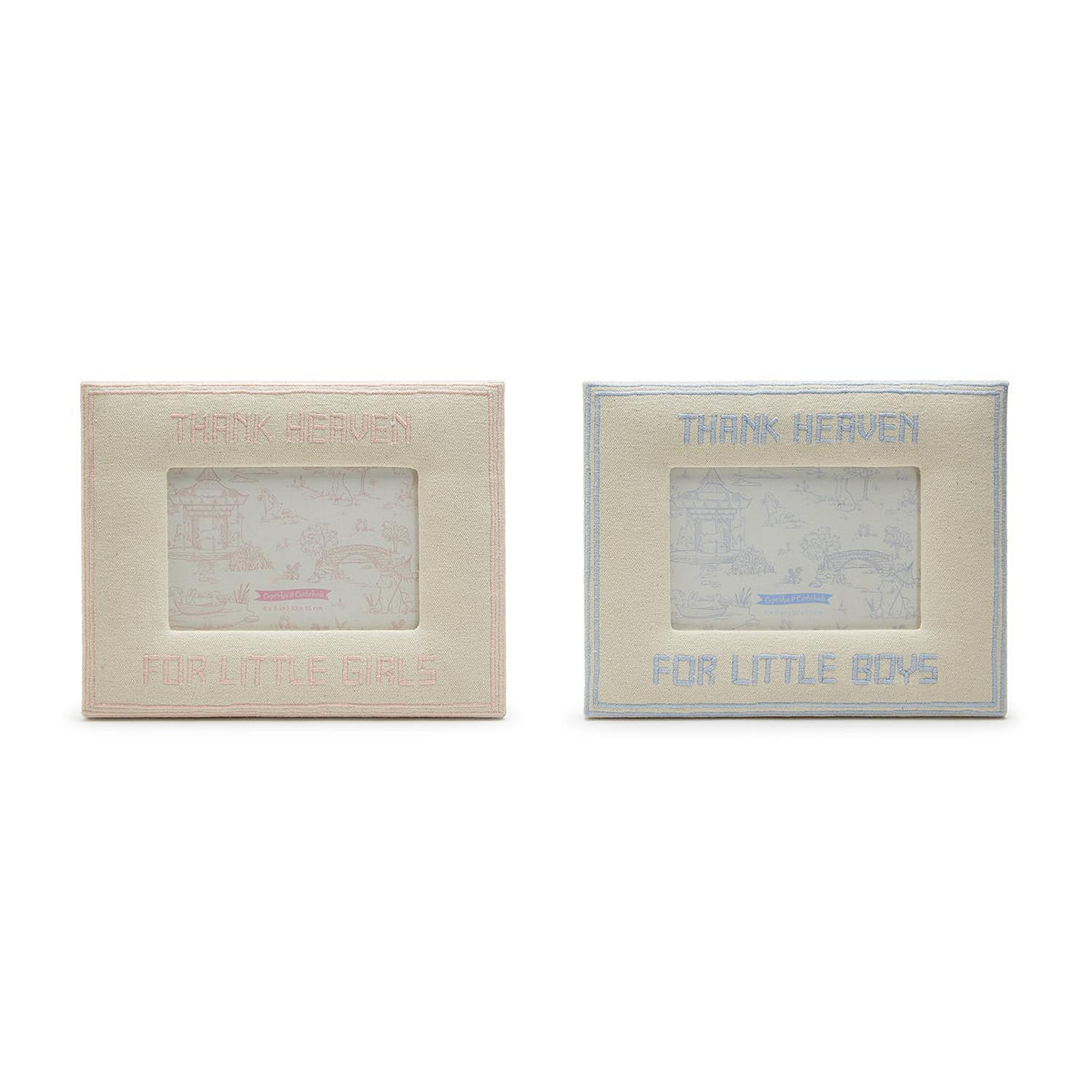 Design Shop Thank Heaven 4" x 6" Embroidered Photo Frame - Cotton/MDF/Glass, Set of 2.