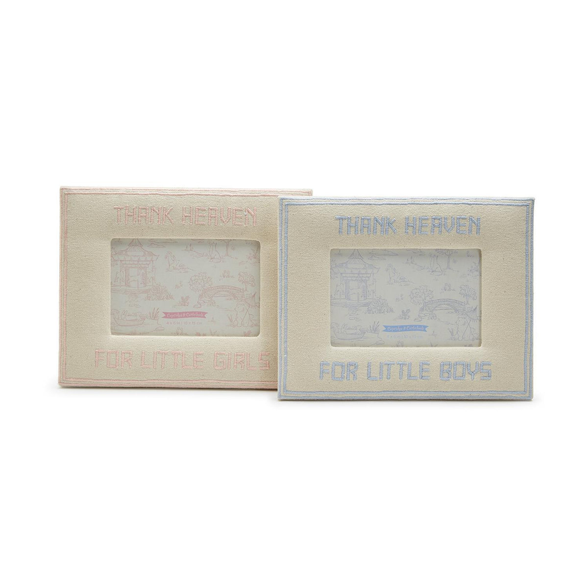 Design Shop Thank Heaven 4" x 6" Embroidered Photo Frame - Cotton/MDF/Glass, Set of 2.
