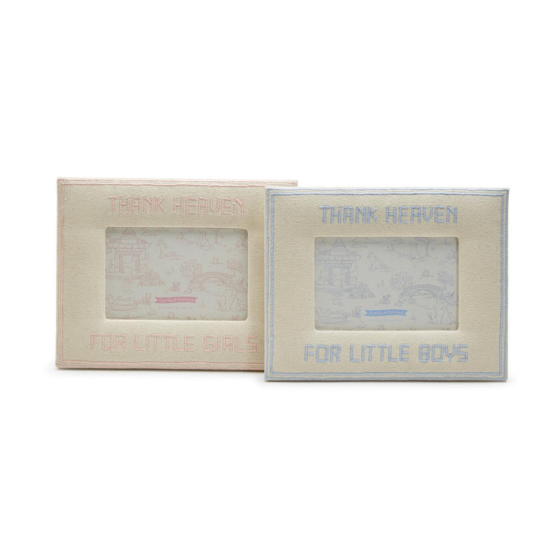 Design Shop Thank Heaven 4" x 6" Embroidered Photo Frame - Cotton/MDF/Glass, Set of 2.
