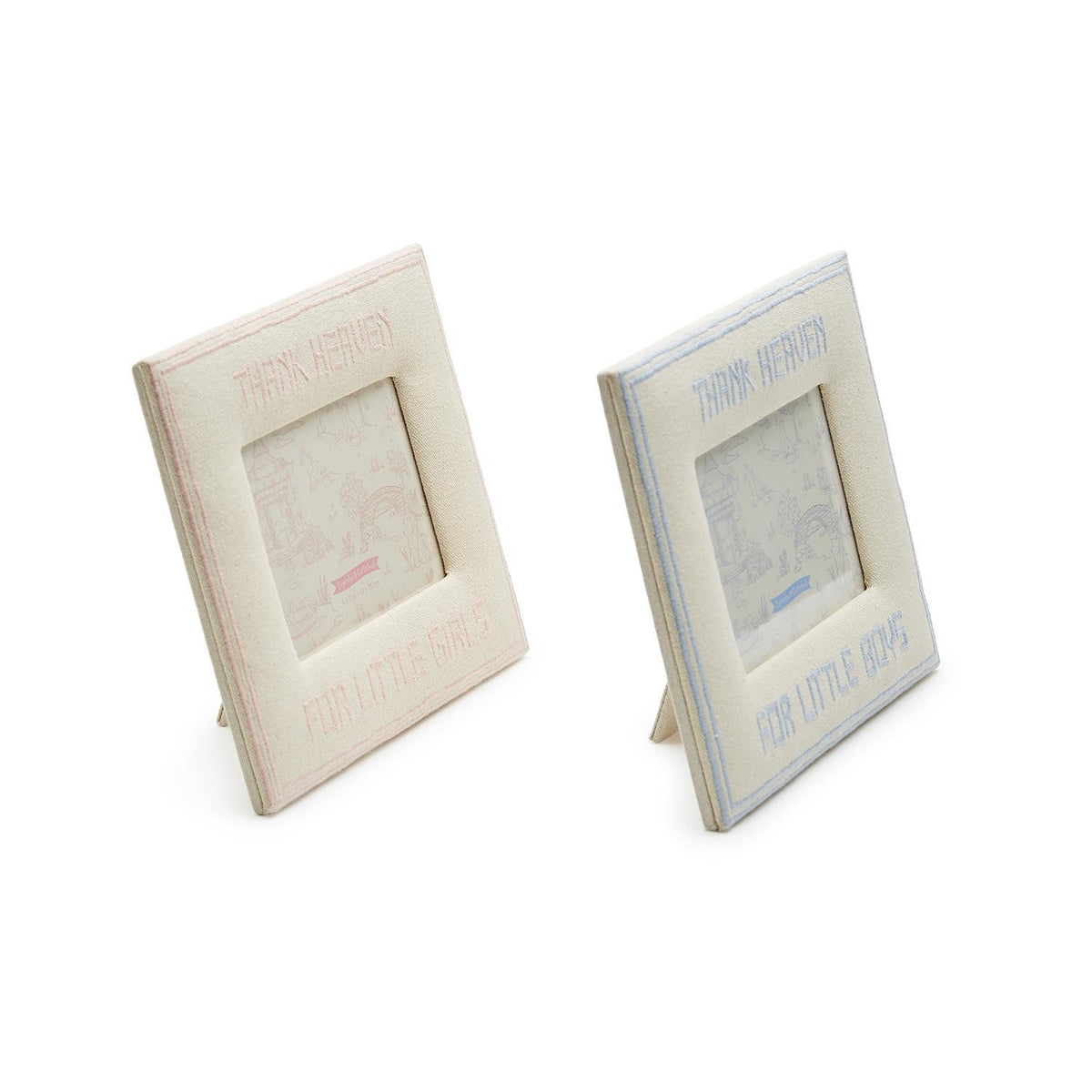 Design Shop Thank Heaven 4" x 6" Embroidered Photo Frame - Cotton/MDF/Glass, Set of 2.