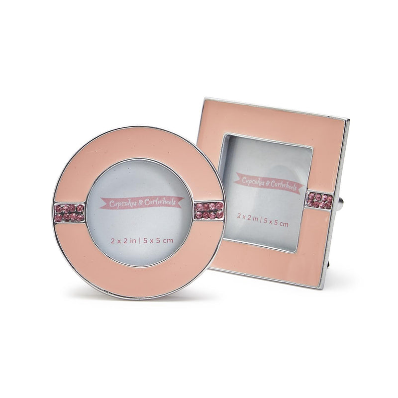 Design Shop Enamel and Jewels 2" x 2" Photo Frame, Pink and Blue - Zinc Alloy/Glass, Set of 2.