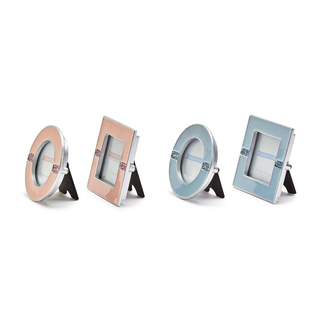 Design Shop Enamel and Jewels 2" x 2" Photo Frame, Pink and Blue - Zinc Alloy/Glass, Set of 2.
