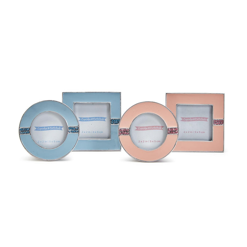 Design Shop Enamel and Jewels 2" x 2" Photo Frame, Pink and Blue - Zinc Alloy/Glass, Set of 2.