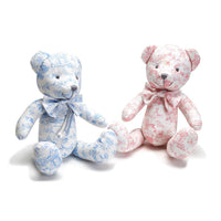 Design Shop Animal Toile Pattern Stuffed Teddy Bear with Movable Arms and Legs, Pink and Blue - Cotton/Polyester Fill, Set of 2.