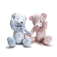 Design Shop Animal Toile Pattern Stuffed Teddy Bear with Movable Arms and Legs, Pink and Blue - Cotton/Polyester Fill, Set of 2.