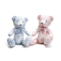 Design Shop Animal Toile Pattern Stuffed Teddy Bear with Movable Arms and Legs, Pink and Blue - Cotton/Polyester Fill, Set of 2.