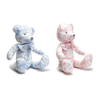 Design Shop Animal Toile Pattern Stuffed Teddy Bear with Movable Arms and Legs, Pink and Blue - Cotton/Polyester Fill, Set of 2.