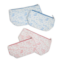 Design Shop Animal Toile Quilted Multipurpose Pouches with Lining, Pink and Blue - Cotton Canvas/Polyester/Nylon, Set of 2.