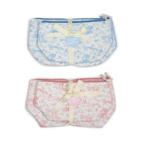 Design Shop Animal Toile Quilted Multipurpose Pouches with Lining, Pink and Blue - Cotton Canvas/Polyester/Nylon, Set of 2.