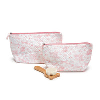 Design Shop Animal Toile Quilted Multipurpose Pouches with Lining, Pink and Blue - Cotton Canvas/Polyester/Nylon, Set of 2.