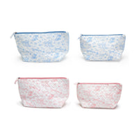 Design Shop Animal Toile Quilted Multipurpose Pouches with Lining, Pink and Blue - Cotton Canvas/Polyester/Nylon, Set of 2.