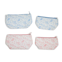 Design Shop Animal Toile Quilted Multipurpose Pouches with Lining, Pink and Blue - Cotton Canvas/Polyester/Nylon, Set of 2.
